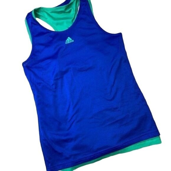 Adidas Reversible Workout Tank Climalite Green Blue Size Small - Picture 7 of 9